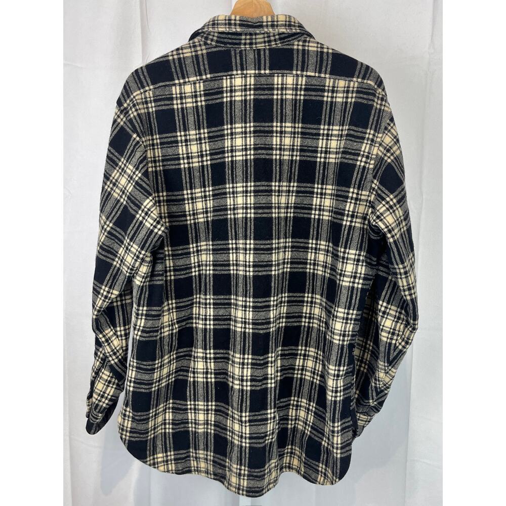 PENDLETON VTG Plaid Wool Work Shirt Long Sleeve Button Up Utility Black Cream XL - Picture 2 of 9